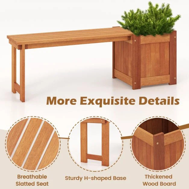 Hardwood Flower Box with Bench for Garden