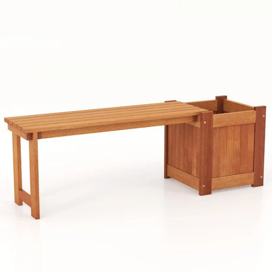 Hardwood Flower Box with Bench for Garden