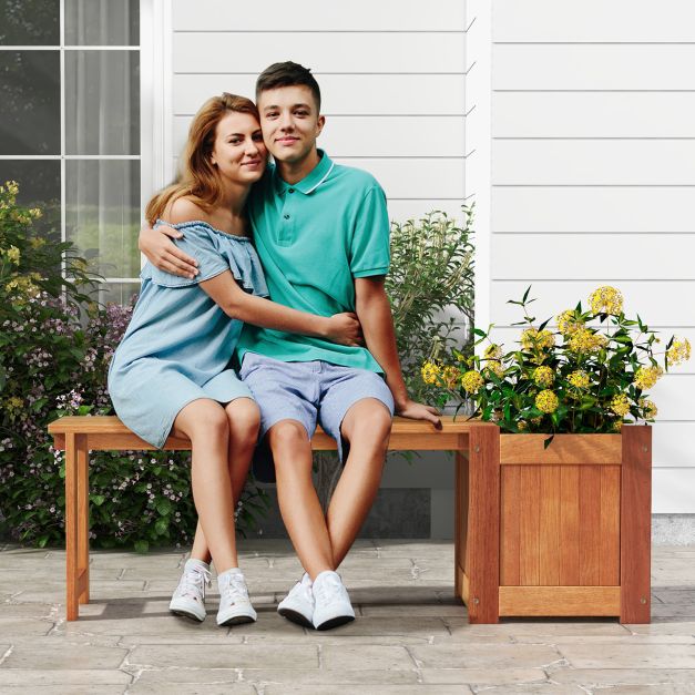 Hardwood Flower Box with Bench for Garden