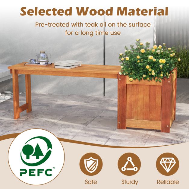 Hardwood Flower Box with Bench for Garden