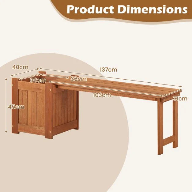 Hardwood Flower Box with Bench for Garden
