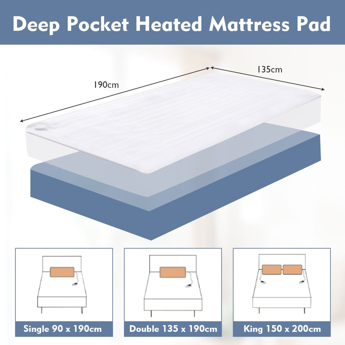 Heated Mattress Pad with 8 Temp Settings and Timing Function