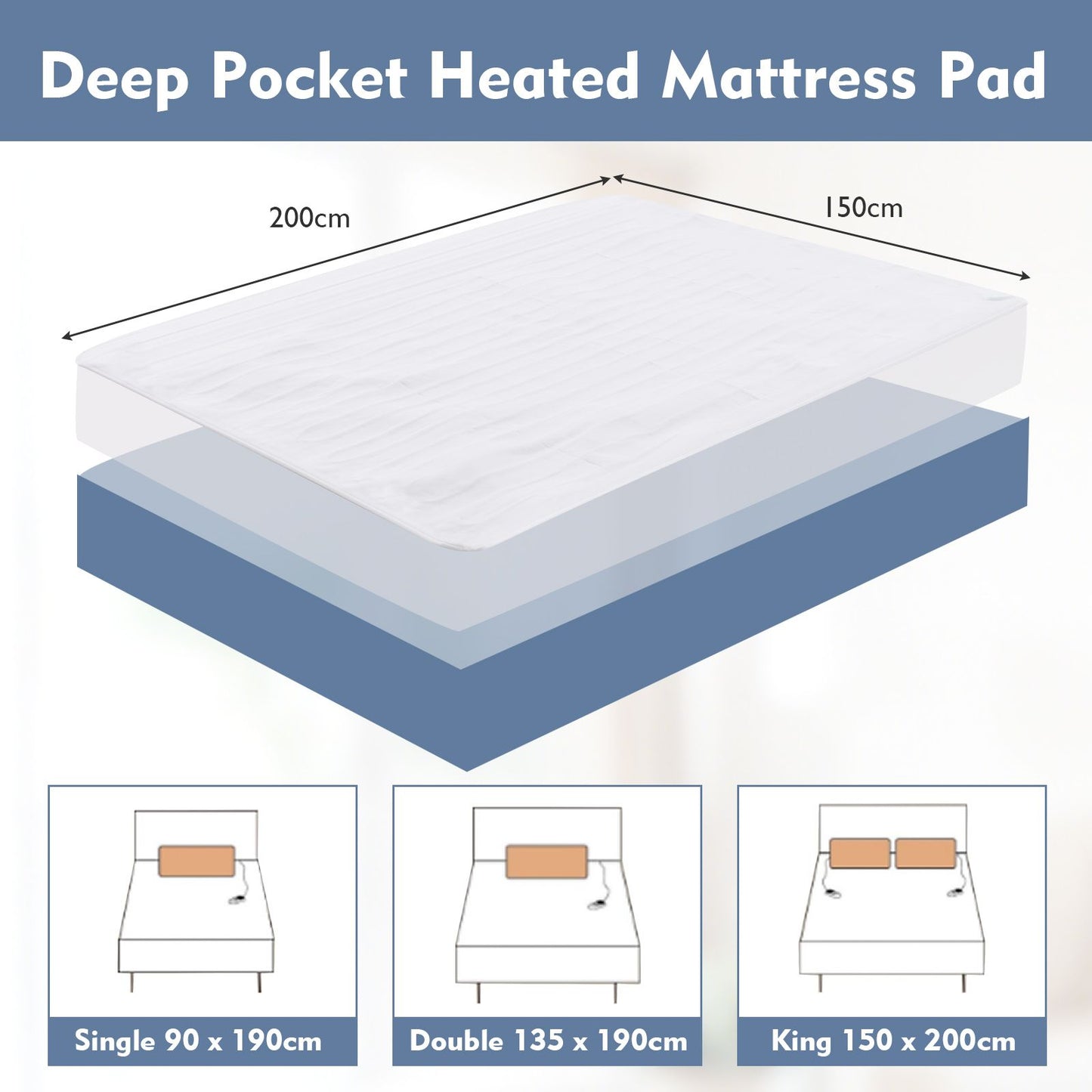 Heated Mattress Pad with 8 Temp Settings and Timing Function