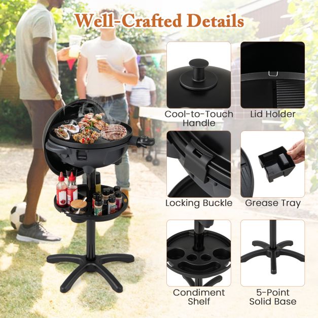 Indoor Outdoor Grill with 2-Zone Non-Stick Grilling Plate