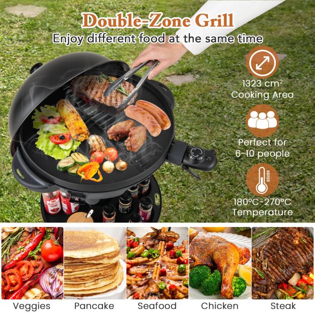 Indoor Outdoor Grill with 2-Zone Non-Stick Grilling Plate