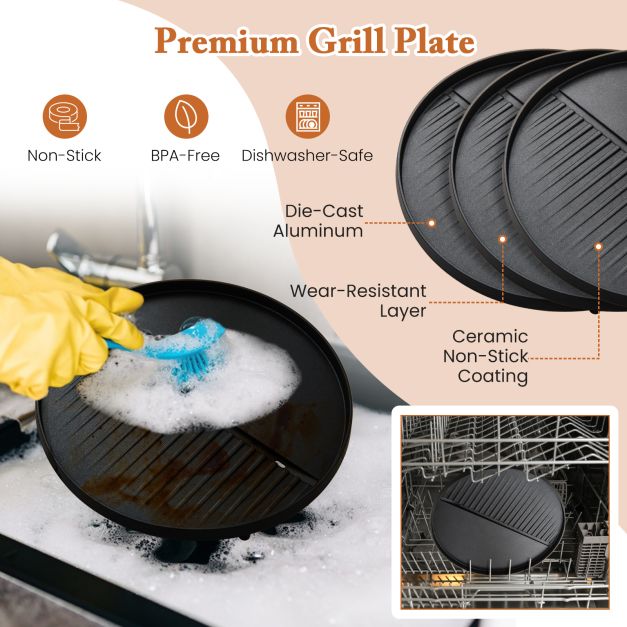 Indoor Outdoor Grill with 2-Zone Non-Stick Grilling Plate
