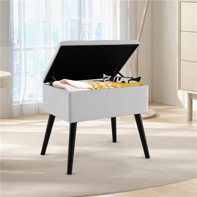 Modern Upholstered Flip Top Velvet Storage Ottoman Footrest