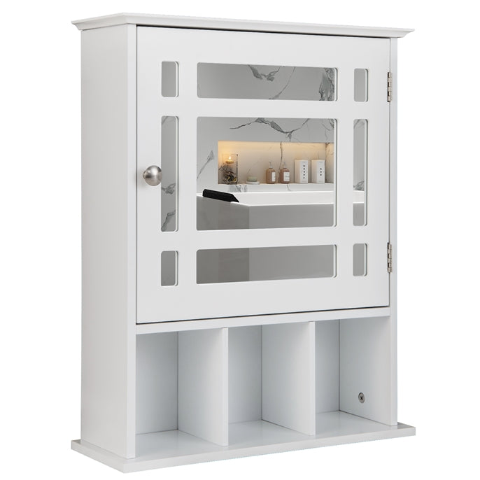 Mirror Door Cabinet with Adjustable Shelf and 3 Compartments