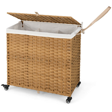 Laundry Hamper with Lid and Wheels and 2 Removable and Washable Liner Bags