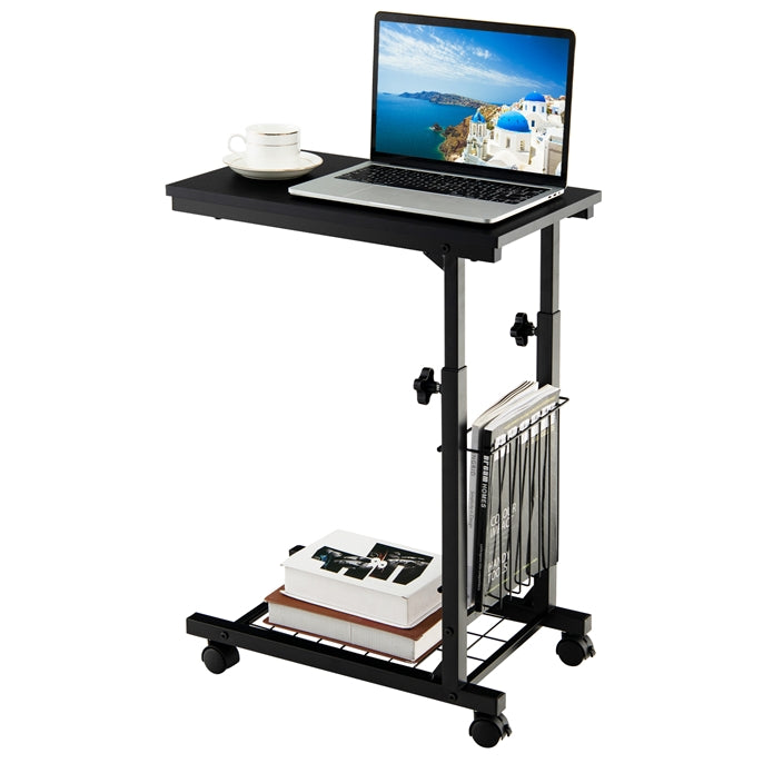 C-shape Adjustable End Table with Storage Basket