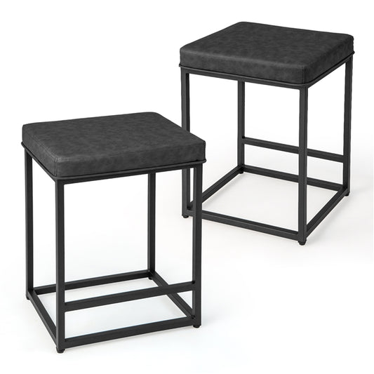 Bar Stools Set of 2 with PVC Leather Cushion
