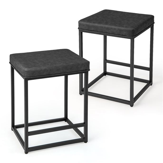 Bar Stools Set of 2 with PVC Leather Cushion