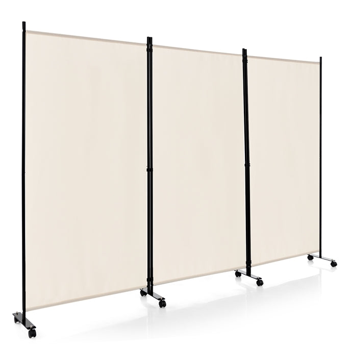 3-Panel Folding Room Divider with Wheels for Living Room Bedroom