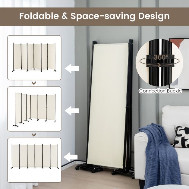6 Panel Room Divider on Wheels