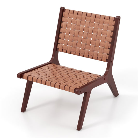 Woven Leather Accent Chairs with Wood Frame