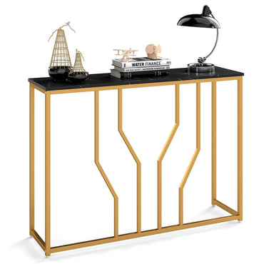 110 cm Gold Console Table Entryway Table with Faux Marble Tabletop