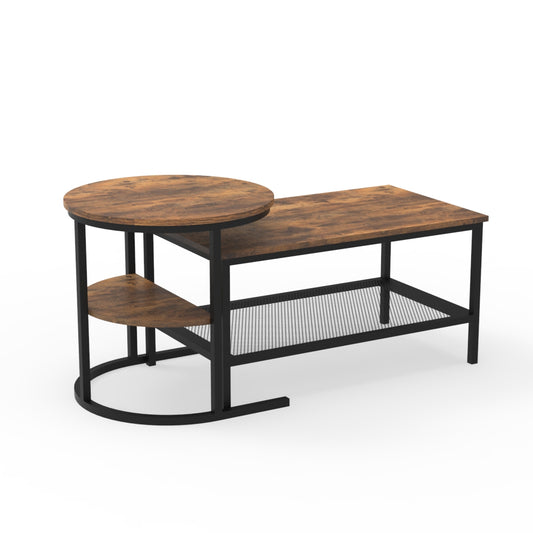 Nesting Coffee Table Set of 2, Faux Marble Cocktail Center and Round End Table with Storage Shelf & Adjustable Foot Pads