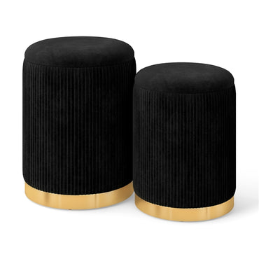 Velvet Storage Ottoman Set of 2 with Gold Stainless Steel Hoop