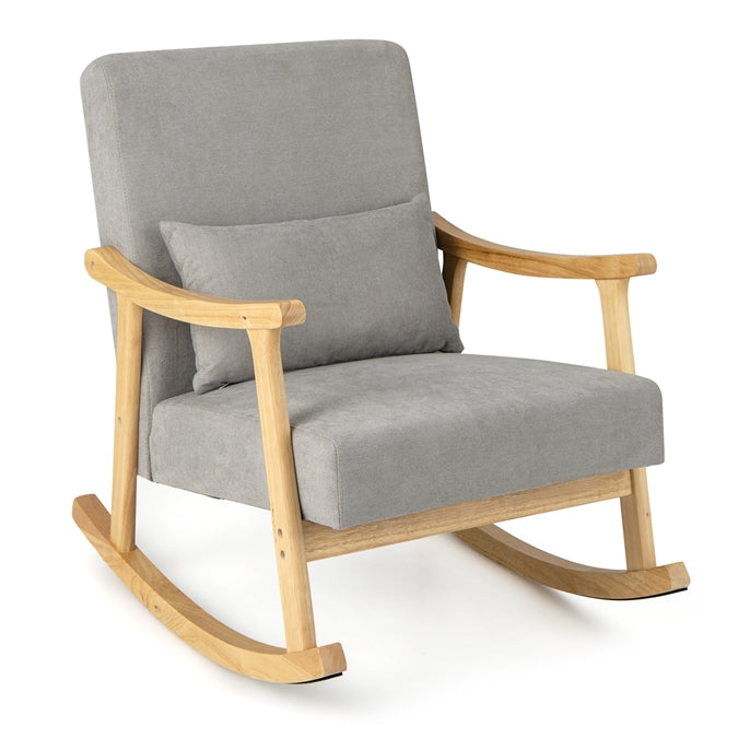 Nursery Rocking Accent Chair Rocker Armchair with Rubber Wood Armrests
