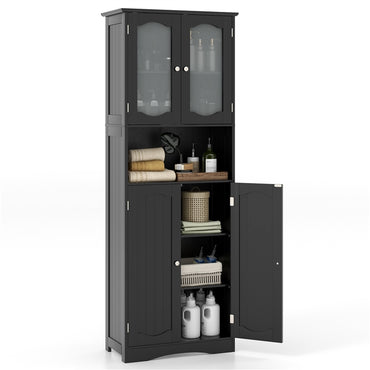 Tempered Glass Door Pantry Cabinet with 3-Position Adjustable Shelves