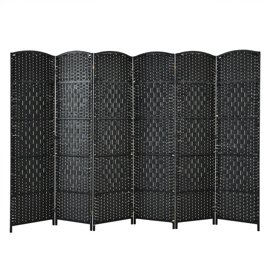 6 Panel Folding Room Divider with Hand-Woven Wicker for Home Office