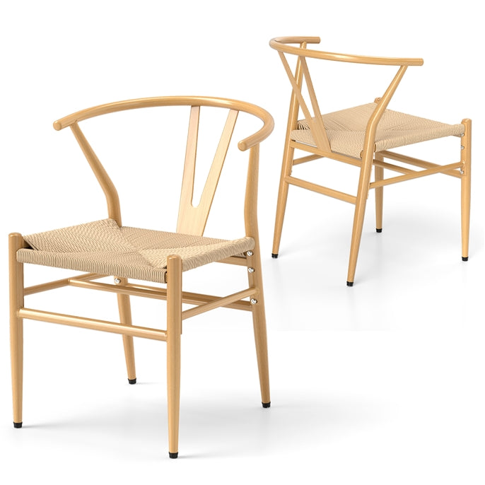 Weave Dining Chair Set of 2 Mid-Century Modern Metal Kitchen Dinner Accent Side Armchair