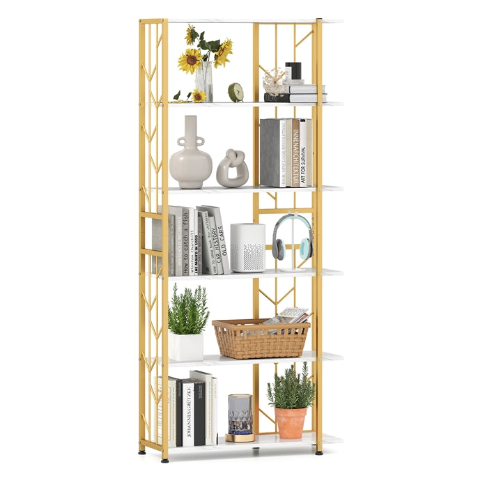 6-Tier Modern Geometric Bookcase with Heavy-duty Metal Frame for Study