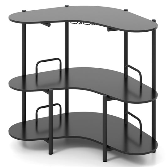 3-Tier Home Bar Unit with Stemware Racks and Storage Shelves