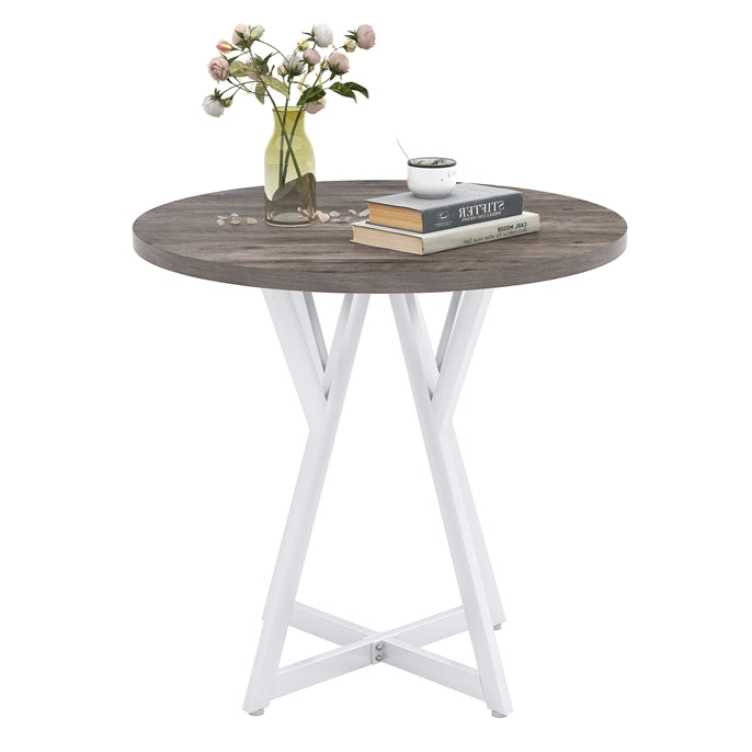 80cm Round Dining Table with Metal Pedestal Base and Adjustable Foot Pads