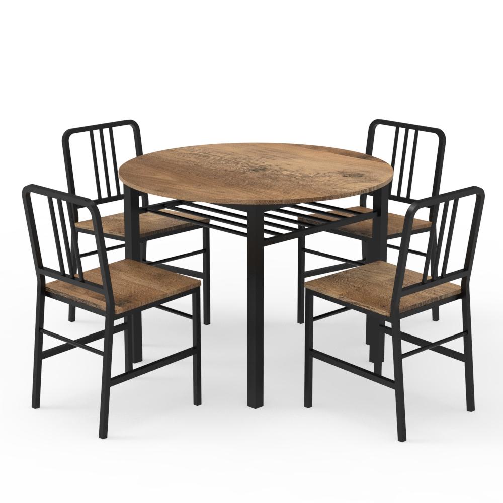 5 Piece Dining Table Set with Storage Rack and Metal Frame for Dining Room