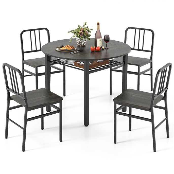 5 Piece Dining Table Set with Storage Rack and Metal Frame for Dining Room