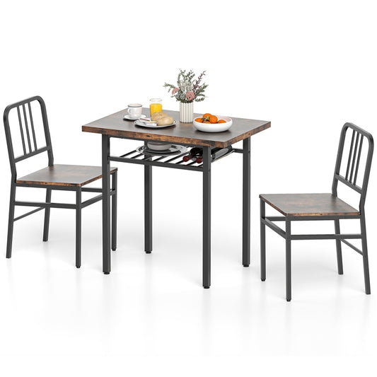 3-Piece Dining Table Set with Storage Rack and Metal Legs
