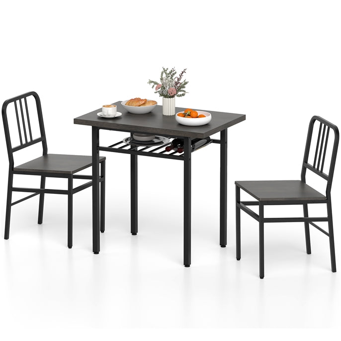3-Piece Dining Table Set with Storage Rack and Metal Legs