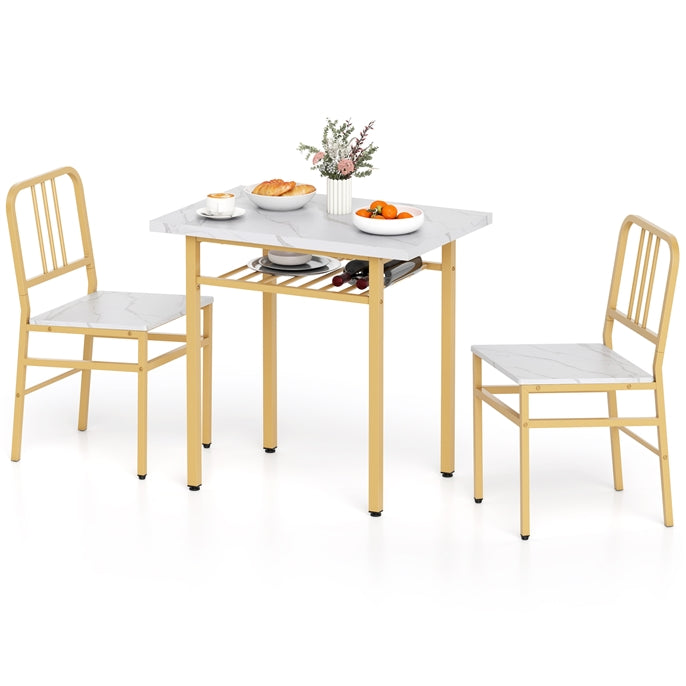 3-Piece Dining Table Set with Storage Rack and Metal Legs