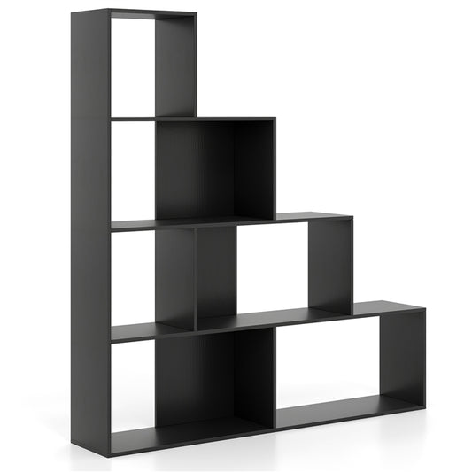 4-Tier Stepped Bookshelf Modern Ladder Bookcase with 6 Storage Cubes