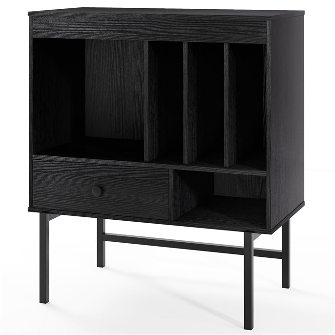 Large Record Player Stand with Open Compartments and Album Holders