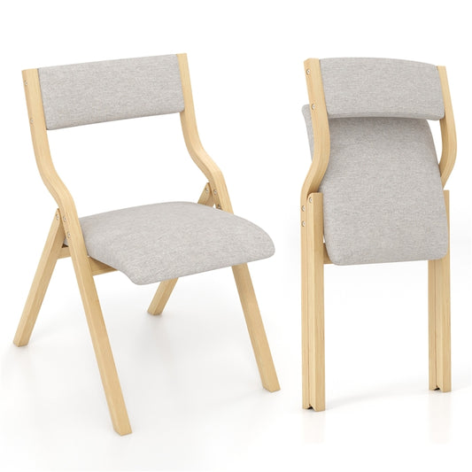 Padded Folding Chair Set of 2, Wooden Counter Dining Chairs with Linen Fabric Seat