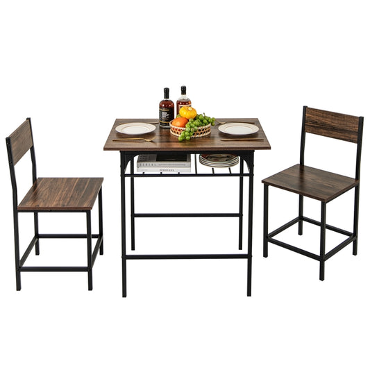 Dining Table Set for 2 with Metal Frame and Storage Rack