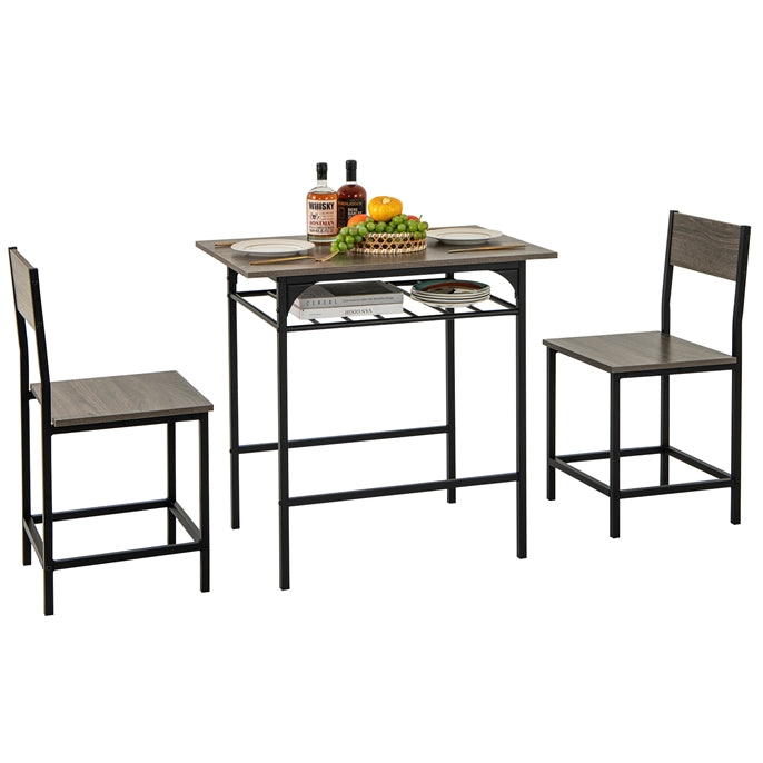 Dining Table Set for 2 with Metal Frame and Storage Rack