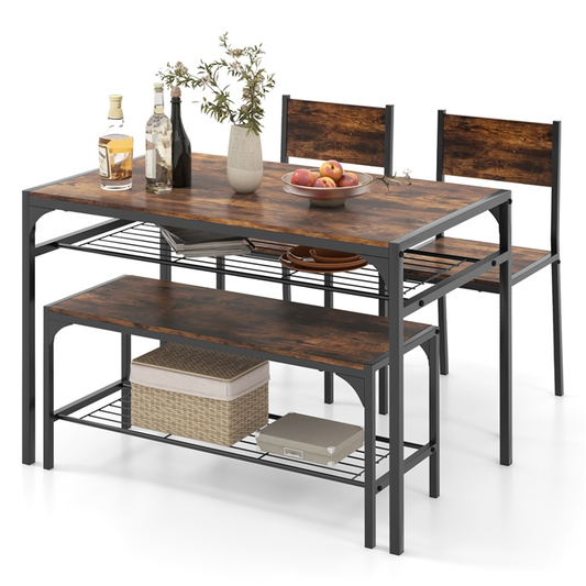 Dining Table Set for 4 with Storage Racks and Metal Frame