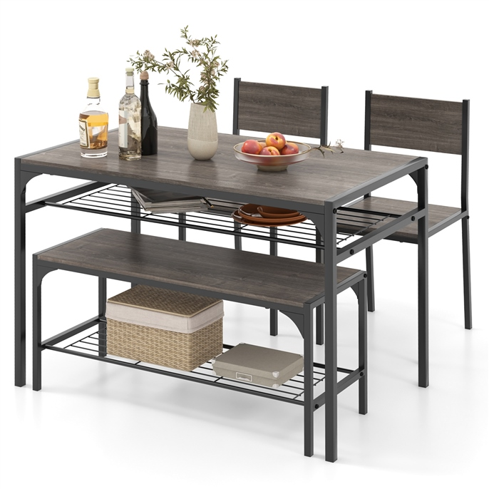 Dining Table Set for 4 with Storage Racks and Metal Frame