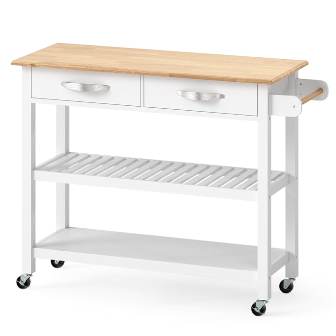 Kitchen Island with Storage 3-Tier Rolling Utility Cart with Wood Countertop