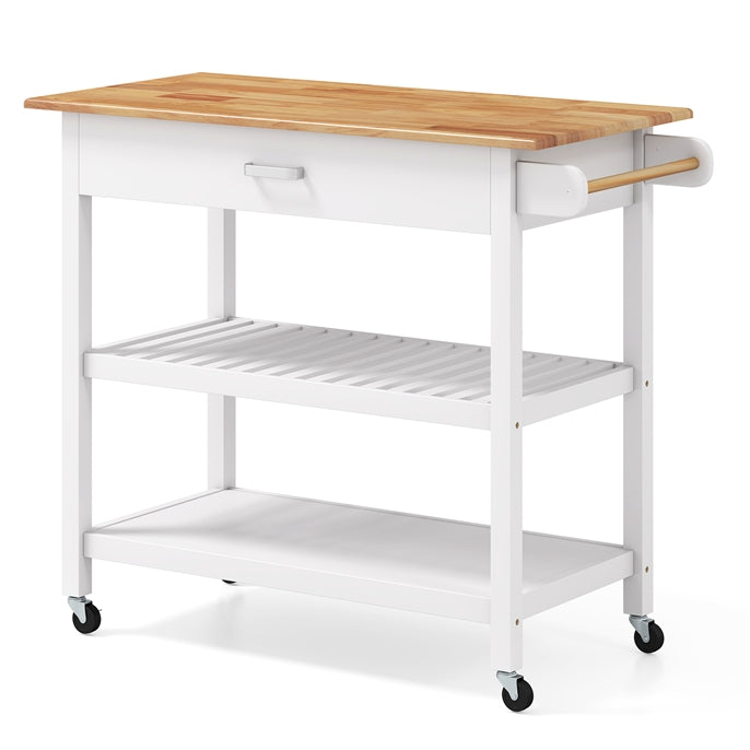 Kitchen Island with Open Shelves and Lockable Casters