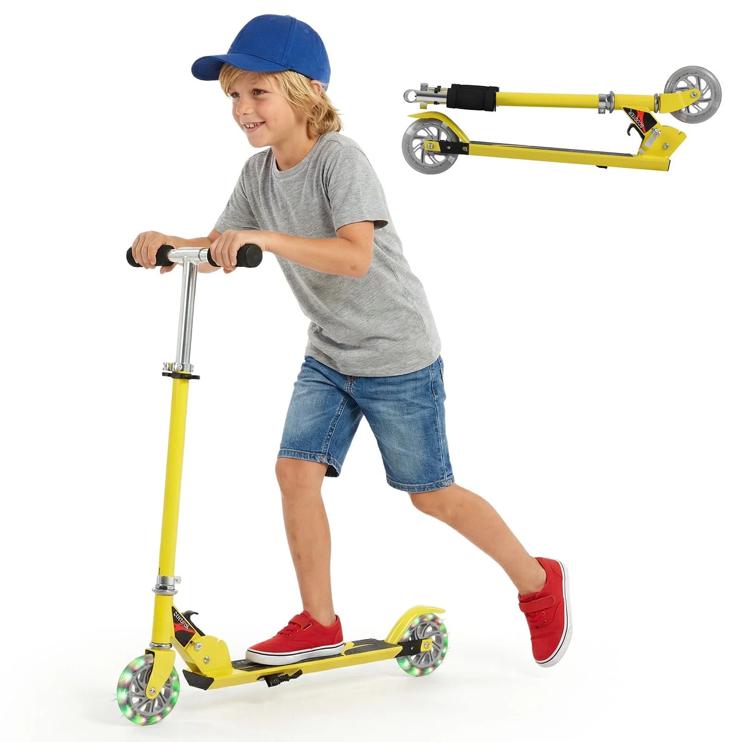 Kids Kick Scooter, Light Up LED 2 Wheeled Scooters for Ages 4 to 13 Children Girls Boys