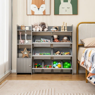 Kids Bookshelf Toy Storage Organizer with Storage Boxes and Open Shelves
