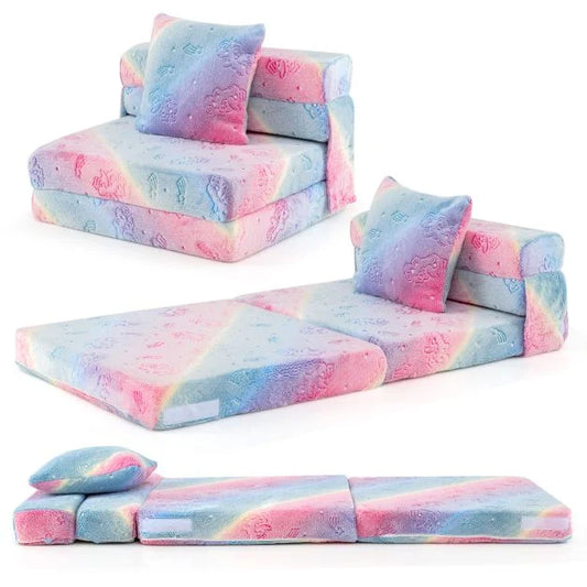 Kids Glow in the Dark Folding Sofa Bed Floor Mattress with Throw Pillow and Cover