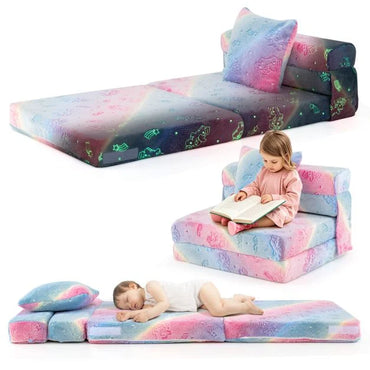 Kids Glow in the Dark Folding Sofa Bed Floor Mattress with Throw Pillow and Cover