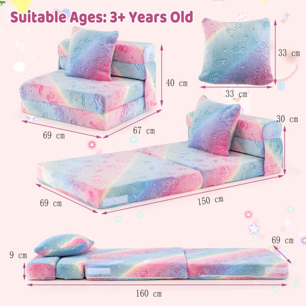 Kids Glow in the Dark Folding Sofa Bed Floor Mattress with Throw Pillow and Cover