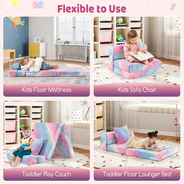 Kids Glow in the Dark Folding Sofa Bed Floor Mattress with Throw Pillow and Cover