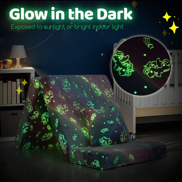 Kids Glow in the Dark Folding Sofa Bed Floor Mattress with Throw Pillow and Cover